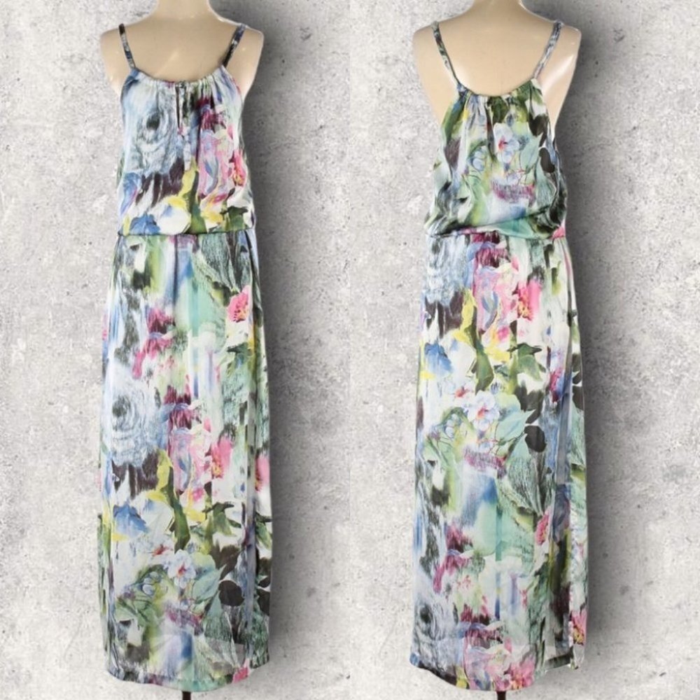 Vintage Floral Maxi‎ Dress Size P or XS Elastic Waist Bohemian Rhosy Costa Boho